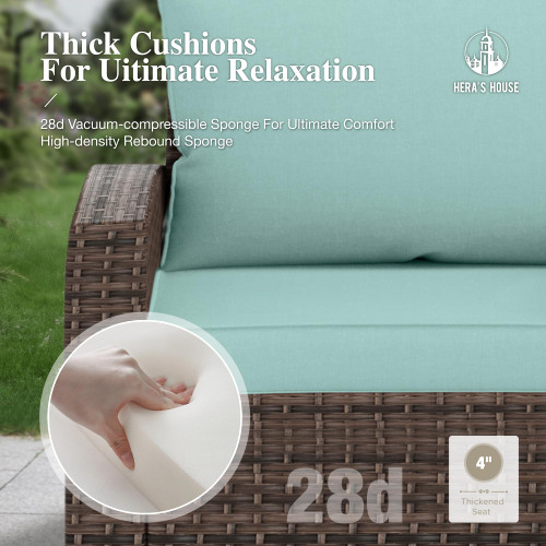 Patio Wicker Chairs Outdoor Swivel Rocker Chairs Set with Ottomans, 4 Piece Patio Seating Furniture Conversation Sets for Lawn Deck Porch Pool, Brown/Blue