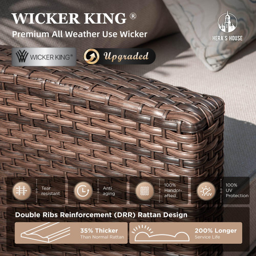 Wicker Patio Furniture Set, Outdoor Sectional Conversation Sets, 6 Pieces 9 Seats Outside Sofa Set for Lawn Backyard