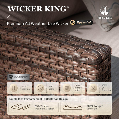 Wicker Patio Furniture Set, 7 Pieces Outdoor Seating Furniture, Patio Conversation Sofa Sets with Ottomans for Backyard Lawn Deck, Beige