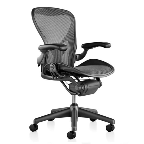Herman Miller, Aeron Chair, Fully Featured Model, Posturefit Support, Size B, Gray Mesh,