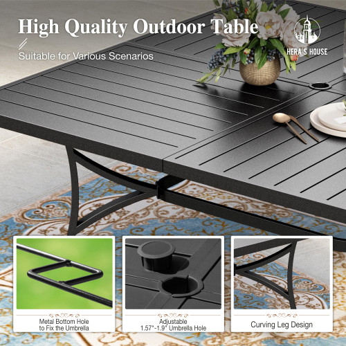 9 Pieces Patio Dining Set, Outdoor Table and Chairs Set for 8, 8 x Brown Textilene Dining Chair and 60" Square Metal Dining Table, Outdoor Dining Sets for Lawn Garden Backyard Deck