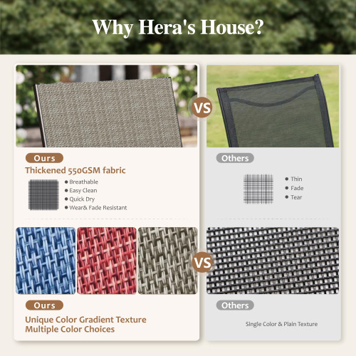 9 Pieces Patio Dining Set, 8 x Brown Textilene Patio Chairs and 1 x 83 Large Rectangle Dining Table, Outdoor Furniture Set for Deck Garden Backyard Lawn Poolside