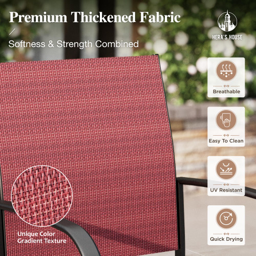 Patio Table and Chairs for 6, 7 Pieces Outdoor Deck Dining Sets, Wood-Like Rectangular Metal Table Set with Chairs for Lawn Garden Backyard, Red