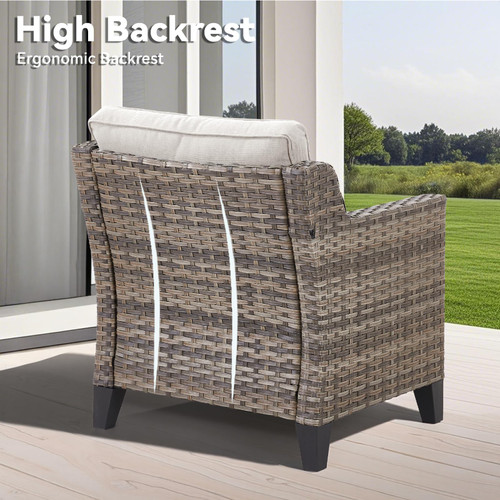 Patio Chairs Set of 2 - All Weather Rattan Wicker Outdoor Chairs with Thickened Cushions for Porch Deck Balcony Garden - Grey/Beige