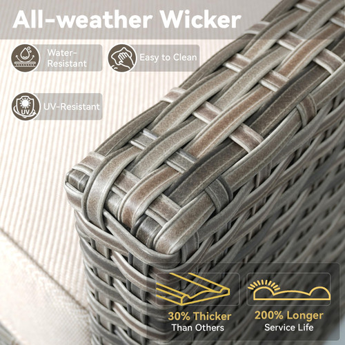 Patio Chairs Set of 2 - All Weather Rattan Wicker Outdoor Chairs with Thickened Cushions for Porch Deck Balcony Garden - Grey/Beige