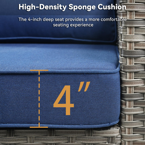 Patio Chairs Set of 2-All Weather Rattan Wicker Outdoor Chair with Thickened Cushions Outdoor Patio Chairs for Porch Deck Balcony Garden Grey/Blue