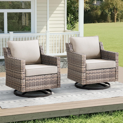 Outdoor Swivel Rocker Patio Chairs-High Back Wicker Swivel Rocker Patio Chairs Set of 2,PE Wicker Chair Patio Furniture Sets with Covered Cushions for Porch Balcony Patio Deck Grey/Beige