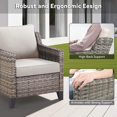 3 Pieces Patio Furniture Sets-Outdoor PE Rattan Wicker Chairs with Thickened Cushion and Glass Coffee Table,All Weather Patio Conversation Set for Garden Backyard Porch Deck Grey/Beige