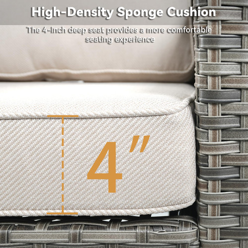 3 Pieces Patio Furniture Sets-Outdoor PE Rattan Wicker Chairs with Thickened Cushion and Glass Coffee Table,All Weather Patio Conversation Set for Garden Backyard Porch Deck Grey/Beige