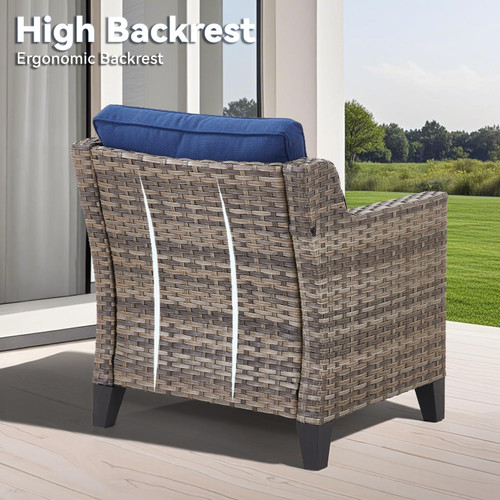 3 Pieces Patio Furniture Sets-Outdoor PE Rattan Wicker Chairs with Thickened Cushion and Glass Coffee Table,All Weather Patio Conversation Set for Garden Backyard Porch Deck Grey/Blue