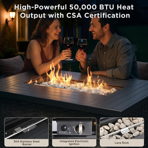 Patio Furniture Set with 42.5" Fire Pit Table-6 Pieces All Weather Wicker Outdoor Furniture with High Back Swivel Patio Chairs Set of 2 Outdoor Couch for Deck Balcony Backyard Beige/Gray