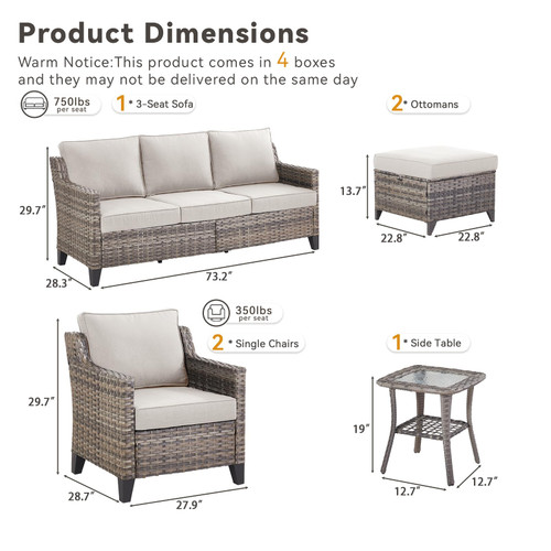 Buenhomino Outdoor Patio Furniture Set-PE Wicker Sofa Couch with Ottomans Comfy Cushions, All Weather High Back Patio Conversation Set for Porch Deck Balcony Garden Grey/Beige
