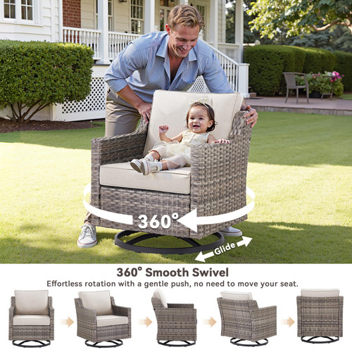 10 Piece Patio Furniture Set-High Back Outdoor Furniture Set Sectional Sofa with Wicker Swivel Patio Chairs,Comfy Cushions Ottomans for Porch Balcony Patio Deck Grey/Beige