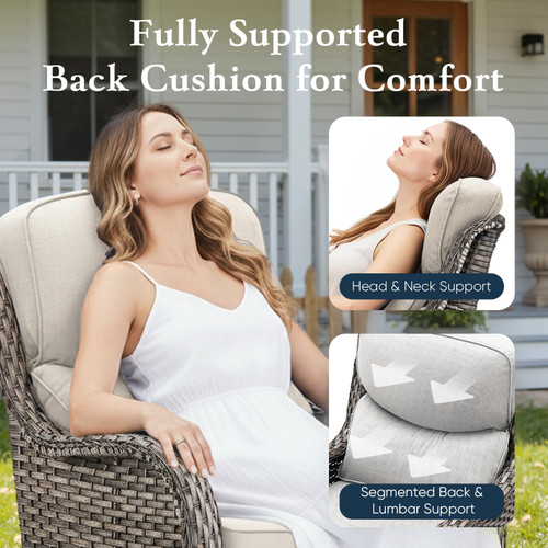 Luxury 6" Thick Cushioned 5 Pieces Patio Furniture Set with 2 Ottomans, Wicker Outdoor Conversation Set with High Back Swivel Rocker Patio Chairs for Deck Porch Yard and Poolside - Grey+Beige