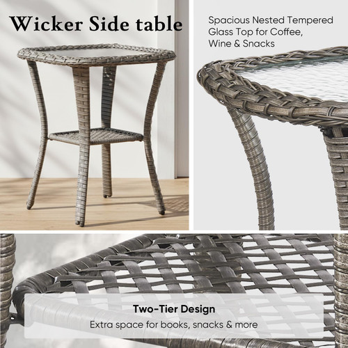 Luxury 6" Thick Cushioned Outdoor Swivel Rocker Patio Chairs Set of 4 with Side Table, High Back Wicker Furniture Set with Ergonomic Zone Back, Conversation Set for Deck Porch - Grey+Beige