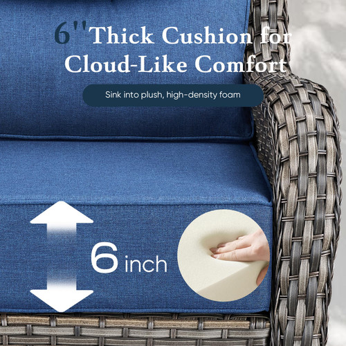 Luxury 6" Thick Cushioned Outdoor Swivel Rocker Patio Chairs Set of 4 with Side Table, High Back Wicker Furniture Set with Ergonomic Zone Back, Conversation Set for Deck Porch - Brown+Grey