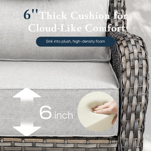 Luxury 6" Thick Cushioned Outdoor Swivel Rocker Chairs Set of 4 with Fire Pit Table, High Back Wicker Patio Furniture Set with Ergonomic Zone Back, Conversation Set for Deck Porch - Grey+Beige