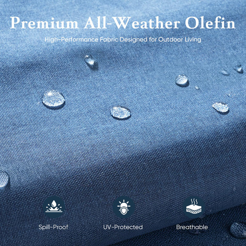 Luxury 6" Thick Cushioned 8 Pieces Patio Furniture Set with Outdoor Couch, Wicker Outdoor Conversation Set with High Back Swivel Rocker Chairs for Deck Porch Yard and Poolside - Brown+Blue