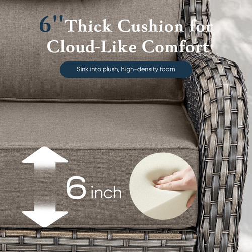 Luxury 6" Thick Cushioned 8 Pieces Patio Furniture Set with Outdoor Couch, Wicker Outdoor Conversation Set with High Back Swivel Rocker Chairs for Deck Porch Yard and Poolside - Grey+Grey