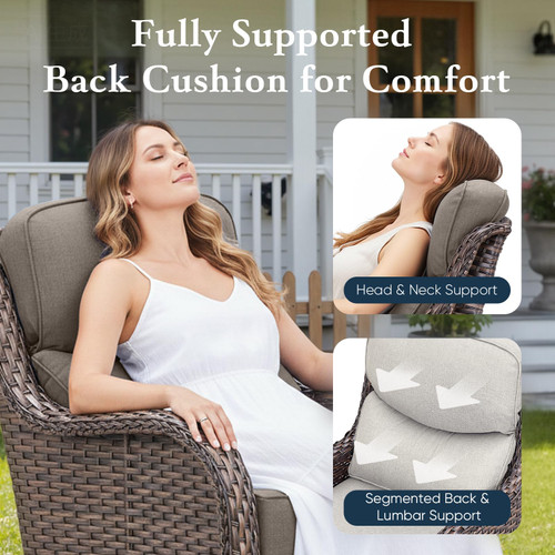 Luxury 6" Thick Cushioned 10 Pieces Patio Furniture Set with Outdoor Couch, Wicker Outdoor Conversation Set with High Back Swivel Rocker Chairs for Deck Porch Yard and Poolside - Brown+Grey