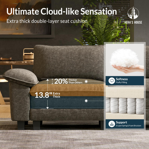 2 Pieces Modular Sectional Sofa Sets, Oversized Couch Set with Loveseat and Armchair, Comfy Cloud Couches with Throw Pillows, 3-Seater Deep Seat Sofa for Living Room, Chenille Ash