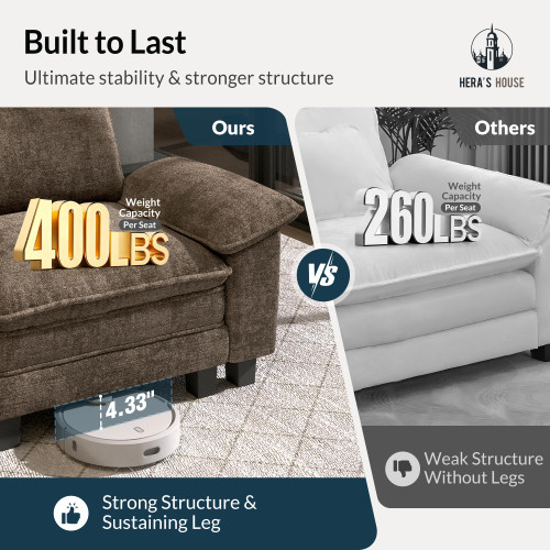 2 Pieces Modular Sectional Sofa Sets, Oversized Couch Set with Loveseat and Armchair, Comfy Cloud Couches with Throw Pillows, 3-Seater Deep Seat Sofa for Living Room, Chenille Taupe