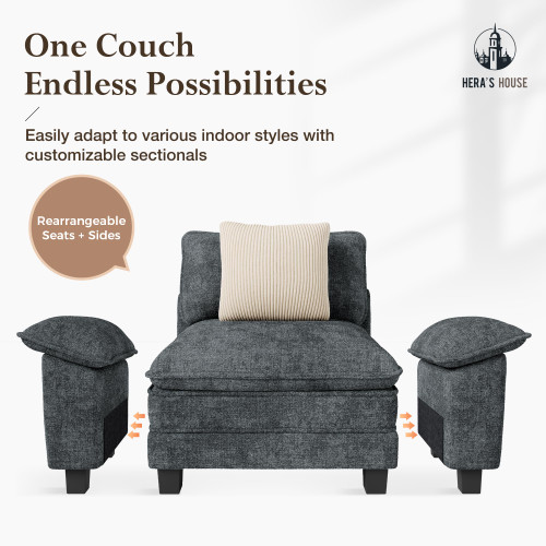 3 Pieces Modular Sectional Sofa Sets, Oversized Couch Set with Loveseat and Armchairs, Comfy Cloud Couches with Throw Pillows, 5-Seater Deep Seat Sofa for Living Room, Chenille Blue