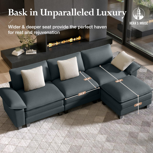 3 Pieces Modular Sectional Sofa Sets, Oversized Couch Set with Loveseats and Armchair, Comfy Cloud Couches with Throw Pillows, 6-Seater Sofa for Living Room, Chenille Dark Blue