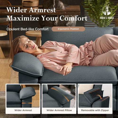 3 Pieces Modular Sectional Sofa Sets, Oversized Couch Set with Loveseats and Armchair, Comfy Cloud Couches with Throw Pillows, 6-Seater Sofa for Living Room, Chenille Dark Blue