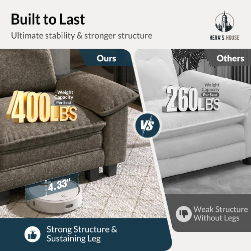 3 Pieces Modular Sectional Sofa Sets, Oversized Couch Set with Loveseats, Comfy Cloud Couches with Throw Pillows, 7-Seater Deep Seat Sofa for Living Room, Chenille Ash