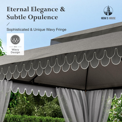 Outdoor Patio Gazebo 10 x 13, Heavy Duty Metal Frame Canopy Tent with Double Roof & Mosquito Netting for Deck Backyard Lawn Garden, Gray
