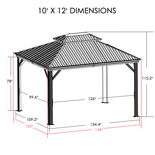 10' x 12' Hardtop Gazebo, Aluminum Frame with Galvanized Steel Double Roof, Outdoor Permanent Pavilion with Curtains and Netting for Patio, Backyard, Deck, Lawn(Brown)