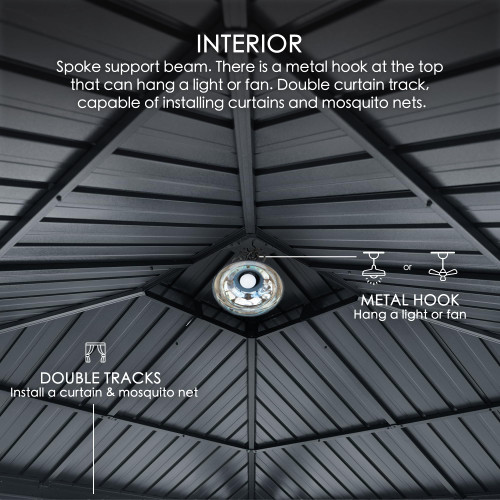 12' x 12' Hardtop Gazebo, Aluminum Frame with Galvanized Steel Double Roof, Outdoor Permanent Pavilion with Curtains and Netting for Patio, Backyard, Deck, Lawn(Gray)