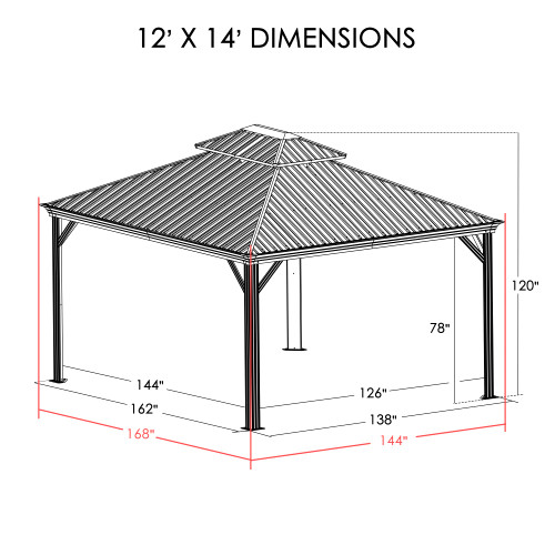 12' x 14' Hardtop Gazebo, Aluminum Frame with Galvanized Steel Double Roof, Outdoor Permanent Pavilion with Curtains and Netting for Patio, Backyard, Deck, Lawn (Gray)