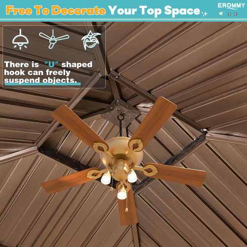 10' x 10' Hardtop Gazebo, Aluminum Frame Gazebos with Galvanized Steel Double Roof, Permanent Outdoor Metal Pavilion with Curtain and Netting for Patio, Lawn, Deck