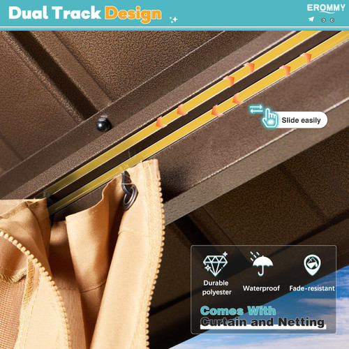 12' x 18' Hardtop Gazebo, Aluminum Frame Gazebos with Galvanized Steel Double Roof, Permanent Outdoor Metal Pavilion with Curtain and Netting for Patio, Lawn, Deck