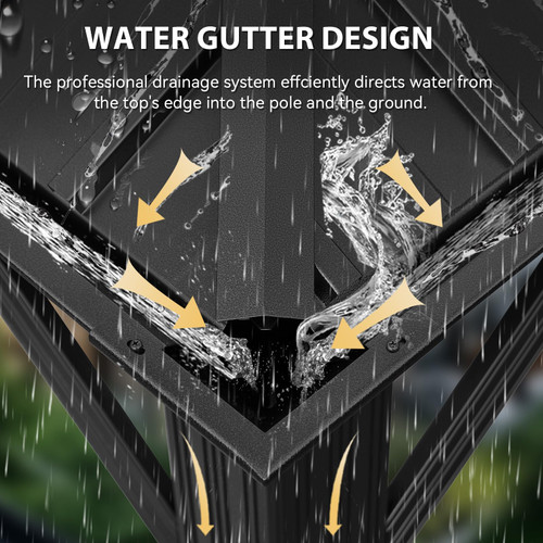 12' X 12' Hardtop Gazebo with Drainage System, Aluminum Outdoor Gazebo with Galvanized Steel Double Roof, Patio Permanent Metal Pavilion with Netting, for Garden, Deck, Grey