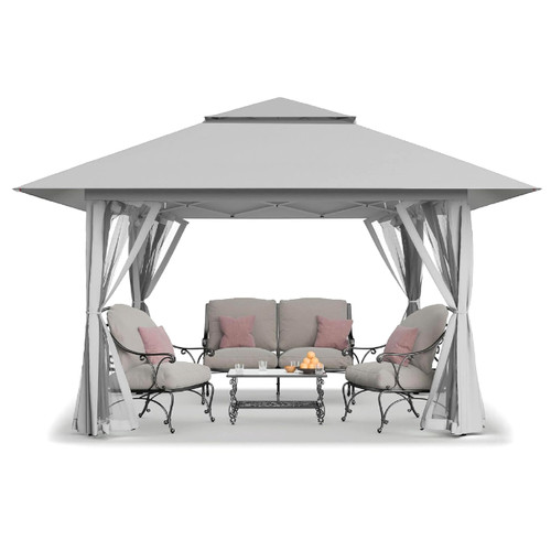 11X11 Outdoor Pop Up Gazebo Base 10X10 Patio Gazebos Patented Center Lock Quick Setup Newly Designed Storage Bag Instant Canopy Tent with Mosquito Nettings (11x11, Gray)
