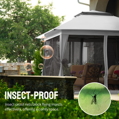 11X11 Outdoor Pop Up Gazebo Base 10X10 Patio Gazebos Patented Center Lock Quick Setup Newly Designed Storage Bag Instant Canopy Tent with Mosquito Nettings (11x11, Gray)