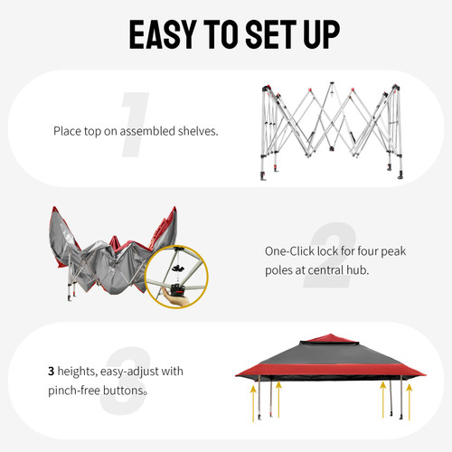 11x11 Pop Up Gazebo, Patented One Push Outoor Canopy Tent with Wheeled STO-N-Go Cover Bag, Pop Up Canopy with Netting for Patio, Backyard (11x11, Red &Grey)