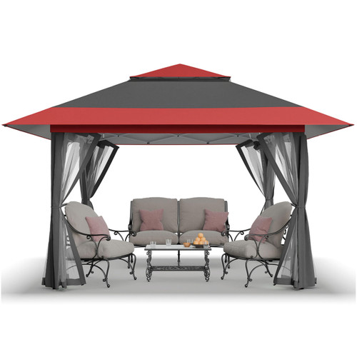 13x13 Pop Up Gazebo, Canopy Tent, Gazebos on Clearance - Outdoor Gazebo for Backyard & Patio Furniture - Carpa Pop Up Tent with Wheeled STO-N-Go Cover Bag (Red & Grey)