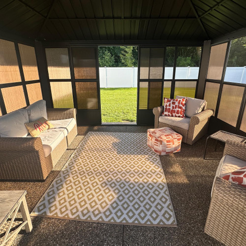 12' X 20' Solarium Sunroom Permanent Hardtop Gazebo Galvanized Steel Double Roof Aluminum Outdoor Enclosed Gazebo for Lawn Deck Backyard Grey