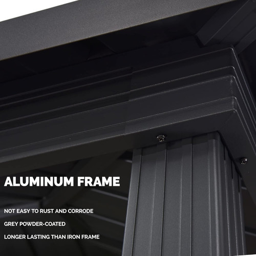 6' X 8' Hardtop Grill Gazebo for Patio Permanent Aluminum Barbeque Shelter Canopy with Ceiling Hook and Shelves Double Tiered Grey Outdoor BBQ Gazebo