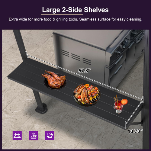 6' X 9' Hardtop Grill Gazebo for Barbecue Patio Permanent Metal Double Roof with Ceiling Hook and Shelves Outdoor Aluminum Sun Shade BBQ Gazebo