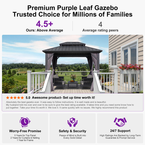 8' X 10' Permanent Hardtop Gazebo with Galvanized Steel Double Roof for Patio Lawn Garden Aluminum Gazebo with Netting and Curtains Grey
