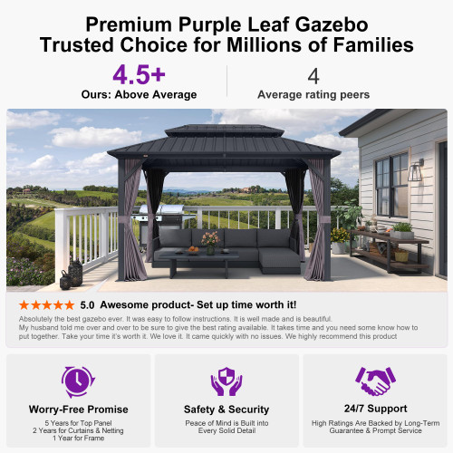 8' X 12' Permanent Hardtop Aluminum Gazebo with Double Galvanized Steel Roof Removable Netting Curtains and Ceiling Hooks for Patio Lawn Backyard Deck Garden Grey