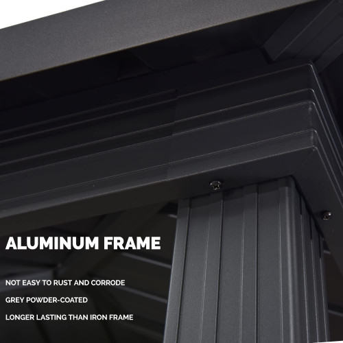 6.5' X 12' Hardtop Grill Gazebo for Patio Permanent Aluminum Barbeque Shelter with Ceiling Hook and Shelves Double Tiered Grey Outdoor BBQ Gazebo