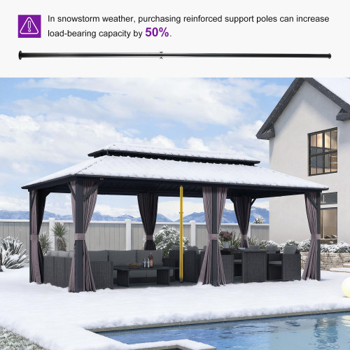 10' X 20' Permanent Hardtop Gazebo Aluminum Frame with Galvanized Steel Double Vented Roof Includes Removable Netting and Curtains with Hooks for Garden Patio Lawns Grey