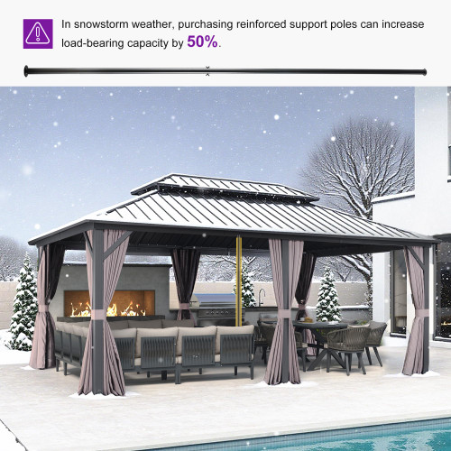 12' X 18' Patio Hardtop Gazebo Outdoor Pavilion Gazebo with Galvanized Steel Double Roof for Patio Lawn Garden Aluminum with Curtains Grey