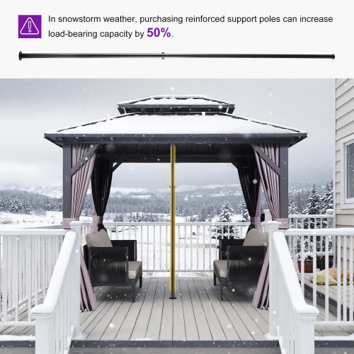 8'x10' Hardtop Gazebo with Lights Permanent Galvanized Steel Double Roof Outdoor Patio Pavilion Including Netting and Curtains for Garden Backyard Grey